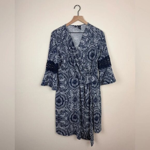 New Directions Blue Wrap Dress - Picture 1 of 8